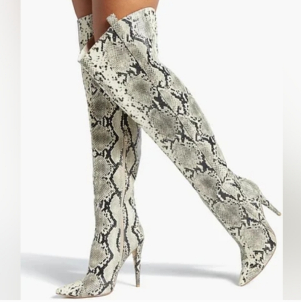 Women's Over-Knee Thigh High Snakeskin Stiletto Heel Boots - Sz 11